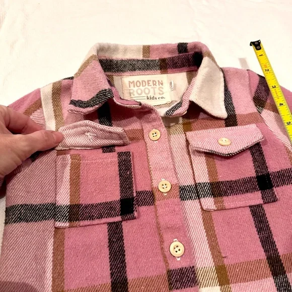 Boutique Brand Modern Roots ~ Toddler Kids Pink Plaid‎ Flannel Shirt - Picture 3 of 6